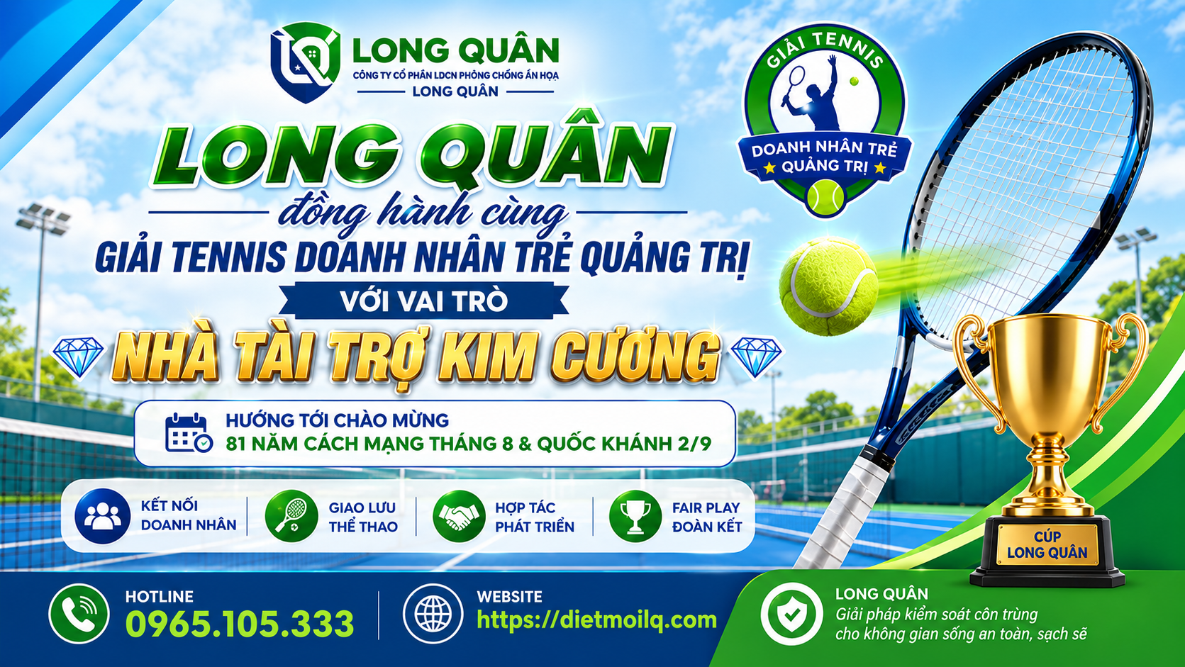 Long Quân đồng hành cùng Giải Tennis Doanh nhân trẻ Quảng Trị với vai trò Nhà tài trợ Kim Cương
