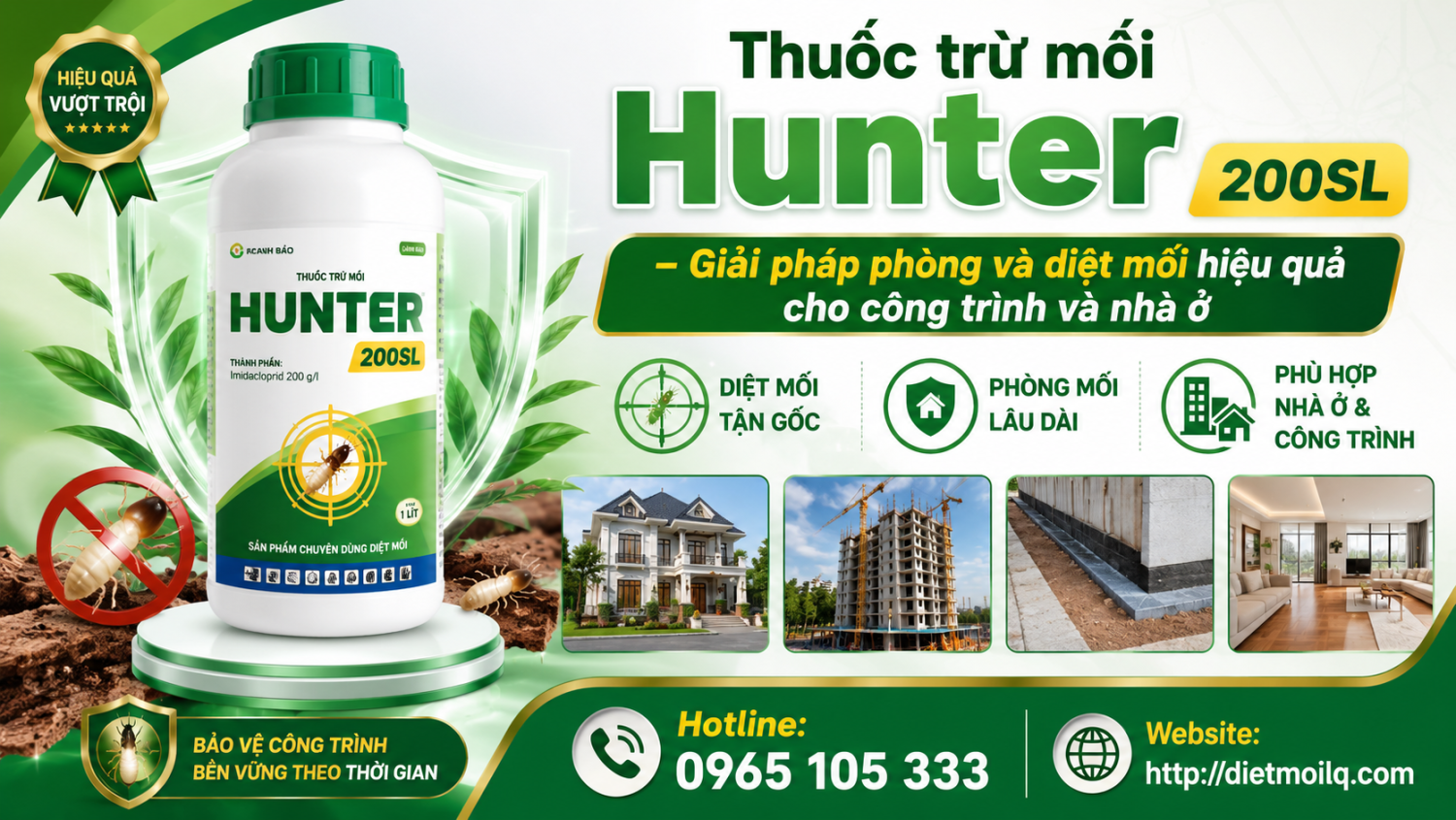 Thuốc trừ mối Hunter 200SL – Giải pháp phòng và diệt mối hiệu quả cho công trình và nhà ở