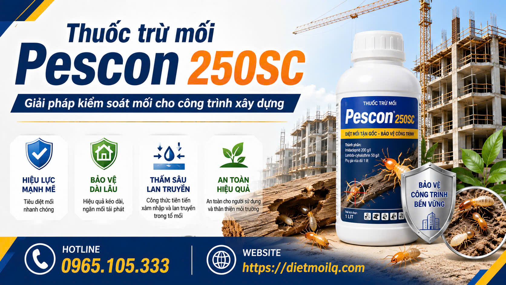 Thuốc trừ mối Pescon 250SC – Giải pháp kiểm soát mối cho công trình xây dựng