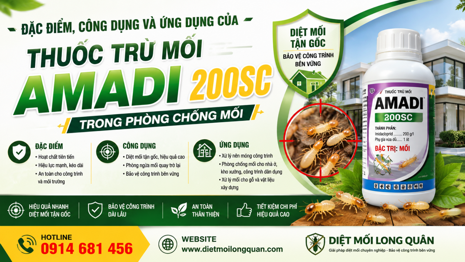 Đặc điểm, công dụng và ứng dụng của thuốc trừ mối Amadi 200SC trong phòng chống mối