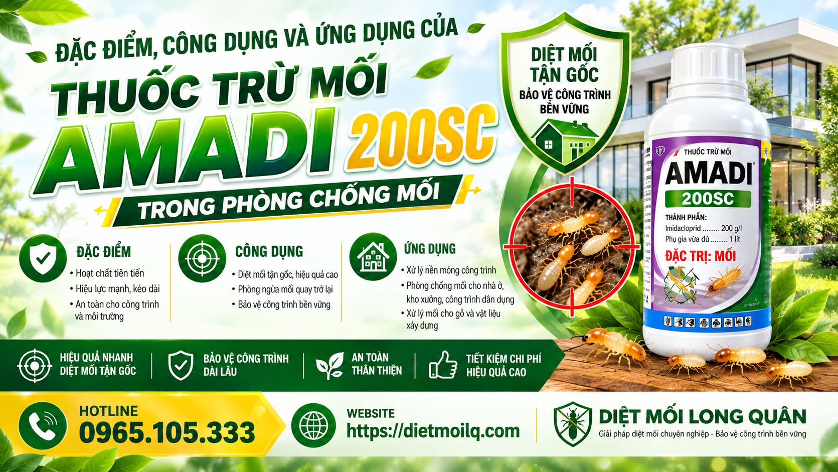 Đặc điểm, công dụng và ứng dụng của thuốc trừ mối Amadi 200SC trong phòng chống mối