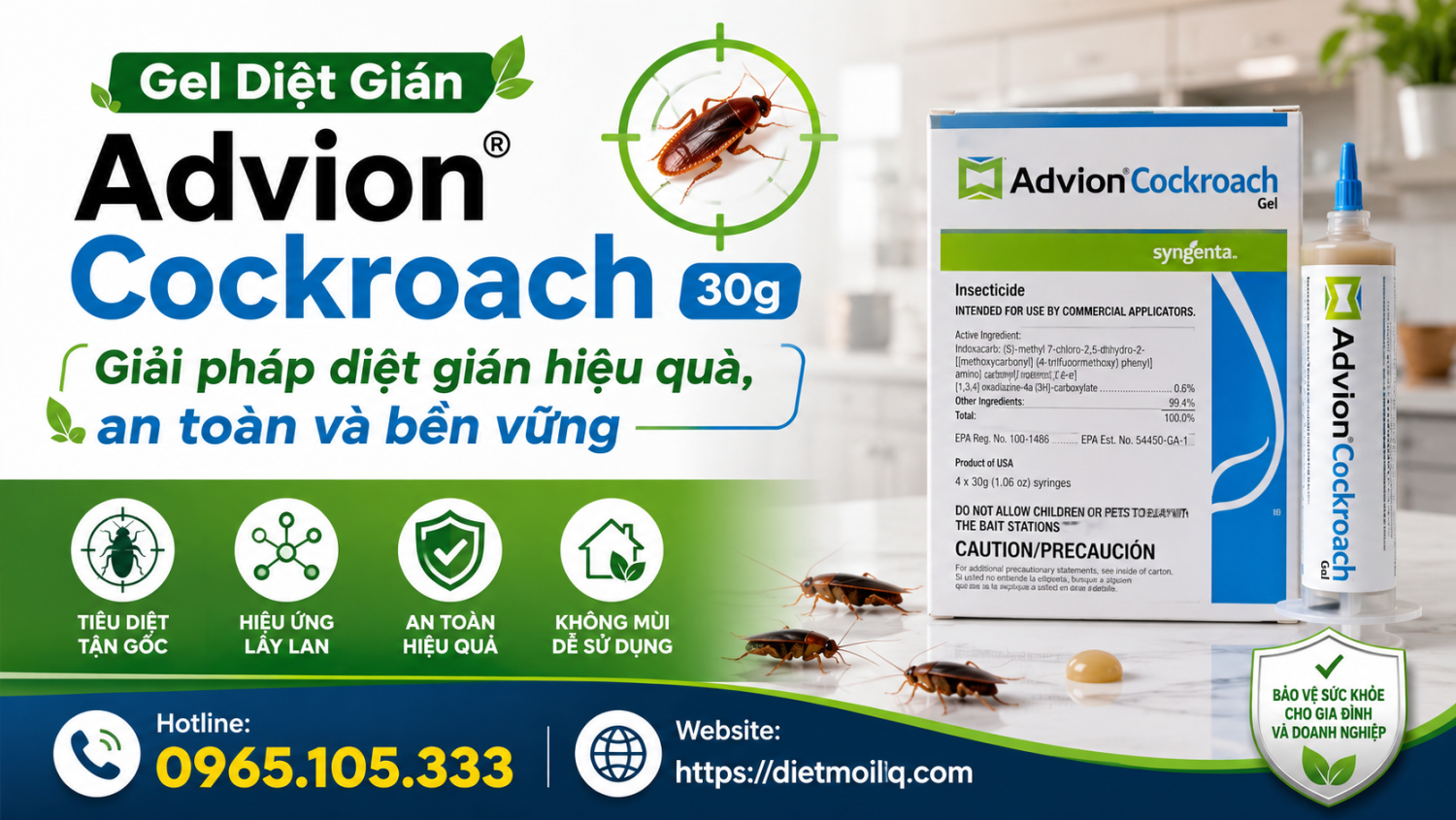 Gel Diệt Gián Advion Cockroach 30g – Giải pháp diệt gián hiệu quả, an toàn và bền vững