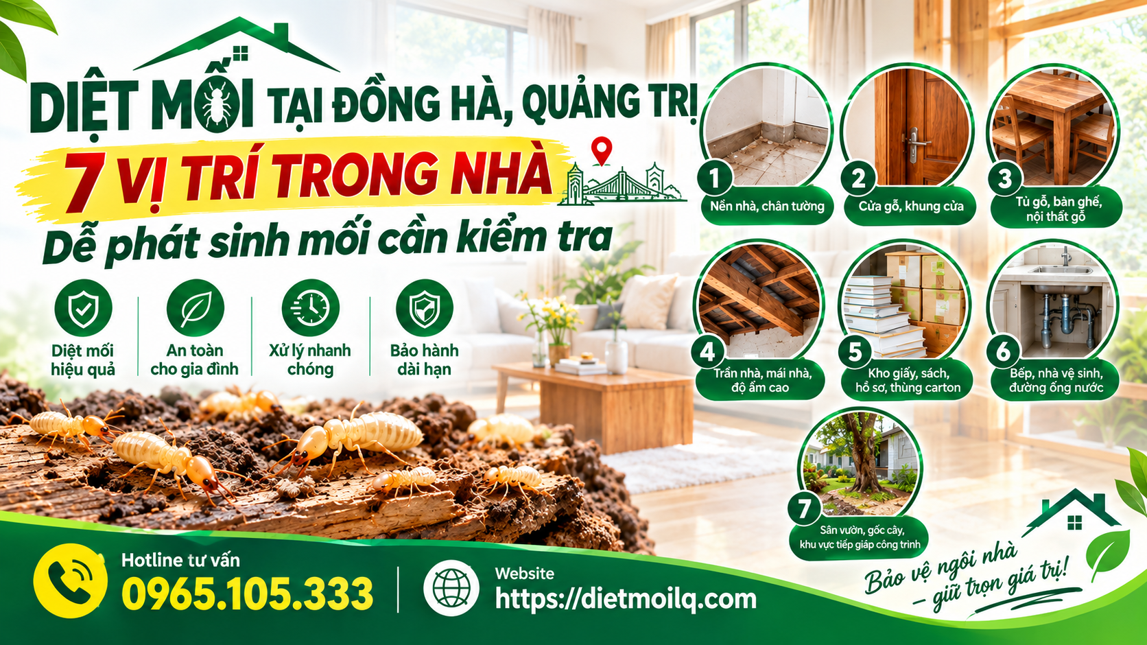 Diệt mối tại Đông Hà, Quảng Trị, 7 vị trí trong nhà dễ phát sinh mối cần kiểm tra