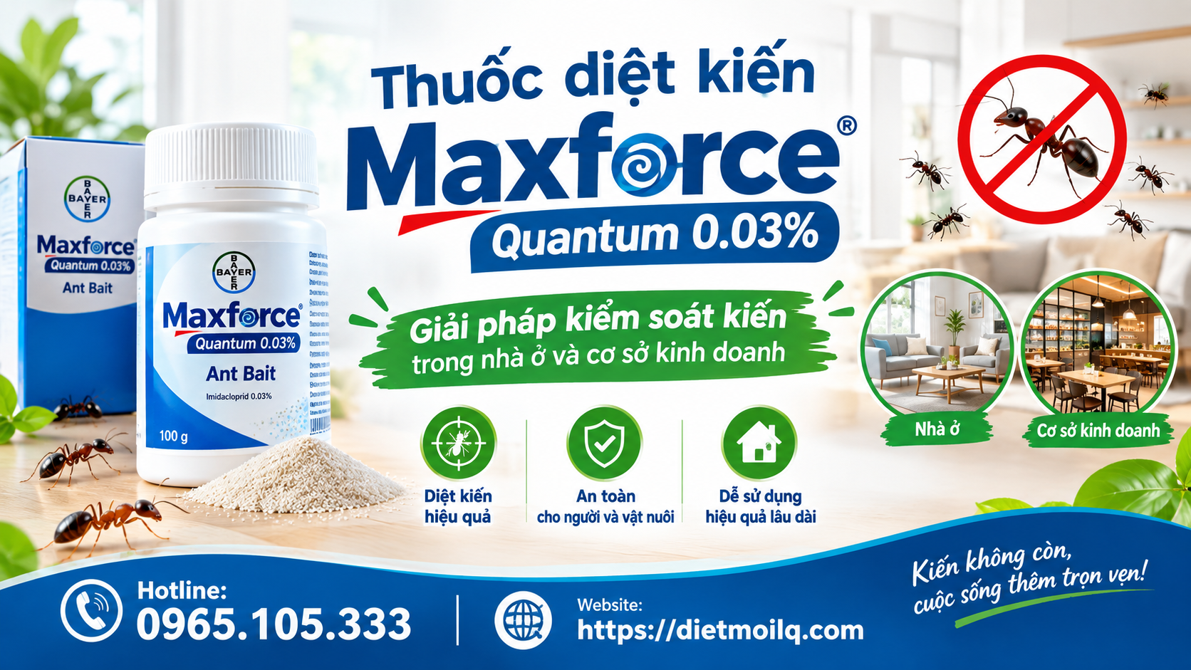 Thuốc diệt kiến Maxforce Quantum 0.03%, giải pháp kiểm soát kiến trong nhà ở và cơ sở kinh doanh